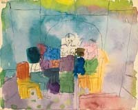 Paul Klee, Tischgesellschaft (Wunschgröße, Malerei, Aquarell, Expressionismus, Gesellschaft, menschen, Gruppe, Tisch, Unterhaltung, Klassische Moderne, Wohnzimmer,bunt)
