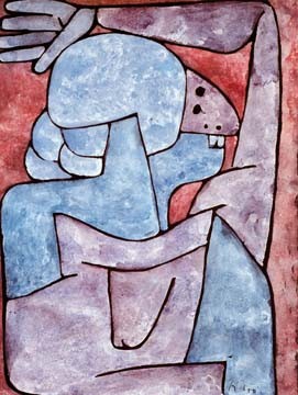 Paul Klee, Verfluchende Frau (Kubismus, Figur, Frau, Fluch, Impulsiv, Farbfelder, Klassische Moderne, Wohnzimmer, Malerei, bunt)