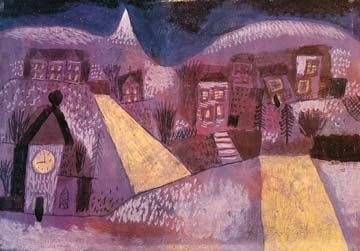 Paul Klee, Winterlandschaft (Malerei, Expressionismus, Landschaft, Winter, Haus, Abendszene, Farbfelder, Klassische Moderne, Wohnzimmer, Arztpraxis, Schlafzimmer, bunt)