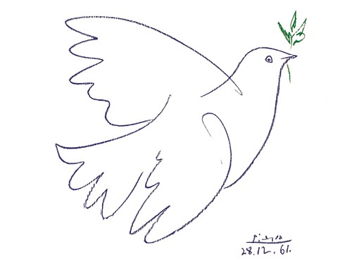 Pablo Picasso, Colombe Bleue (Klassische Moderne, Malerei, Zeichnung, Taube, Friedenstaube, Ölzweig, Schlafzimmer, Wohnzimmer, Treppenhaus, Arztpraxis, blau)
