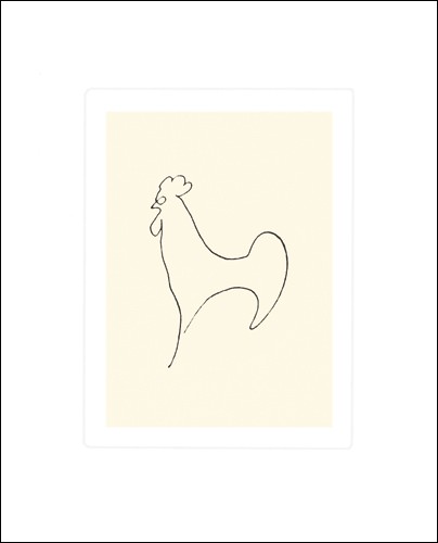 Pablo Picasso, Coq-Detail, 1907 (Büttenpapier) (Klassische Moderne, Zeichnung, minimalistisch, Vogel, Hahn, Einstrichzeichnung, Wohnzimmer, Treppenhaus, Arztpraxis, schwarz / weiß)