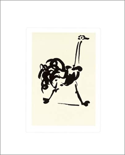 Pablo Picasso, L'autruche (Büttenpapier) (Klassische Moderne, Malerei, Zeichnung,  Strauß, Tier, Vogel, Laufvogel, Silhouette, Wohnzimmer, Treppenhaus, Arztpraxis, schwarz / weiß)