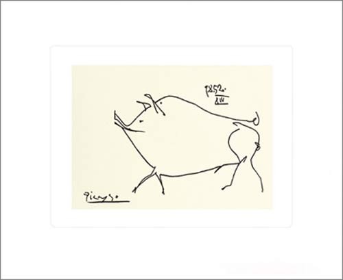 Pablo Picasso, Le petit cochon (Büttenpapier) (Klassische Moderne, Zeichnung, minimalistisch, Tier, Schwein, Wohnzimmer, Treppenhaus, schwarz / weiß)