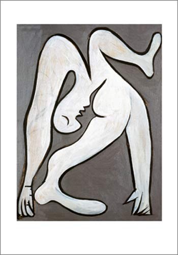 Pablo Picasso, The acrobat, 1930 (Büttenpapier) (Klassische Moderne, Malerei, Kubismus, mann, Sportler, Künstler, Akrobat, figurativ, Turner, Gymnastik,  geometrische Formen, Schlafzimmer, Wohnzimmer, Sport, schwarz / weiß)