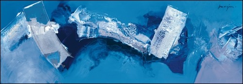 Pascal Magis, Bleu blanc, LB (Abstrakt, Abstrakte Malerei, pastos, gespachtelt, Modern, Business, Büro, Arztpraxis, Wohnzimmer, Wunschgröße, blau)