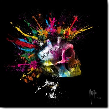 Patrice Murciano, New Future (Wunschgröße, Pop Art, Skull, Totenkopf, Schädel, Punk, Irokese, Iro, Leuchtfarben, Neon, Schrill, Modern, Malerei, Jugendzimmer, Wohnzimmer, Jugendzentrum, bunt)