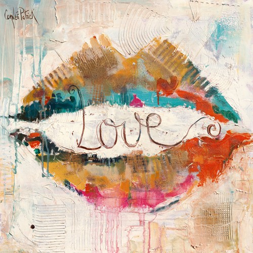 Patrick Cornée, Love (Abstrakt, modern, Mund, Lippen, Liebe, Wort, Wohnzimmer, Jugendzimmer, bunt)