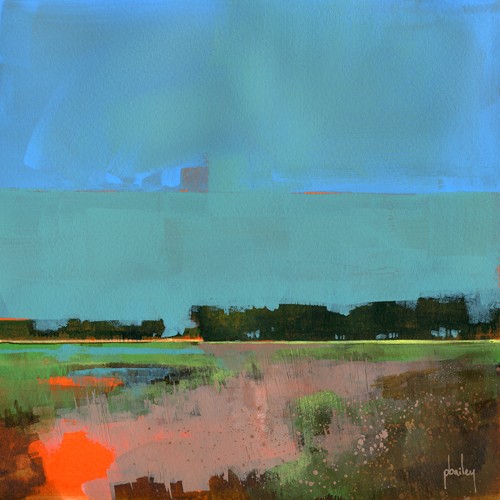 Paul Bailey, Empty Sky (Wunschgröße, Malerei, abstrakte Malerei, Landschaft, Felder, Bäume, Farbfelder, Himmel, leerer Himmel, Wohnzimmer, Büro, bunt)
