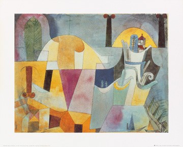 Paul Klee, Landscape with black columns (Malerei, Expressionismus, Landschaft, Säulen, schwarze Säulen, Häuser,  Klassische Moderne, Schlafzimmer, Wohnzimmer, Arztpraxis, bunt)