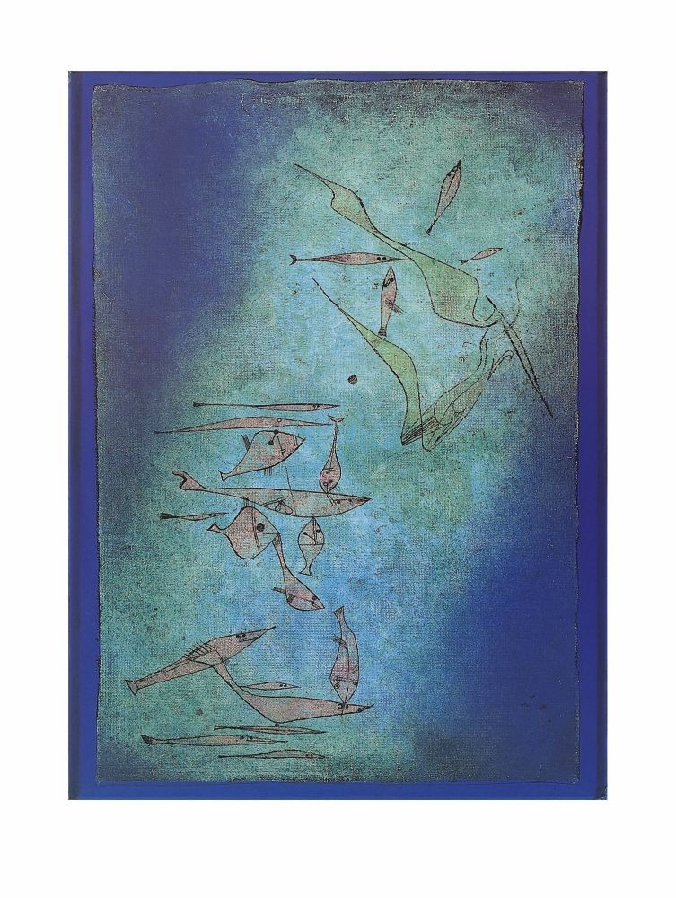 Paul Klee, Picture Showing Fish (Malerei,Unterwasserwelt, Fische, Primitivismus, Klassische Moderne,  Schlafzimmer, Wohnzimmer, Arztpraxis, Büro, bunt)