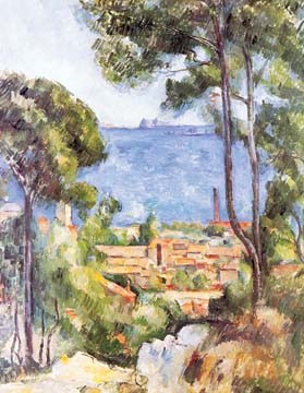 Paul Cézanne, L`Estaque (Impressionismus, Landschaft, See, Meer, Küste, Frankreich, Treppenhaus, Arztpraxis,  Klassiker,  Wohnzimmer, Wunschgröße, bunt)