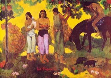 Paul Gauguin, Rupe,Rupe (Wunschgröße, Klassische Moderne, Impressionismus, Malerei, Landschaft, Tahiti, Ethnisch, Frauen, Reiter, Obsternte, Wohnzimmer, Esszimmer, bunt)