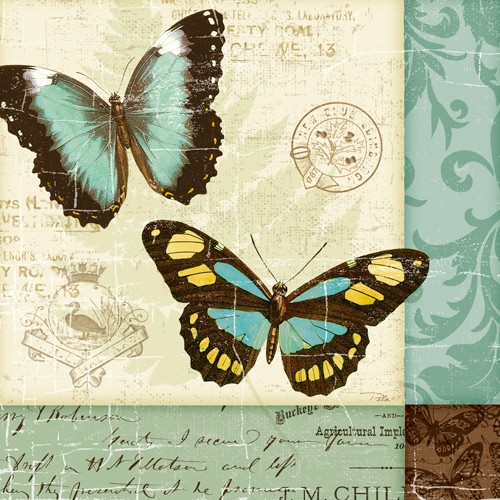 Pela Studio, Butterfly Patchwork II (Wunschgröße, Grafik, Schmetterlinge, Insekt, Ornamente, Treppenhaus, bunt)