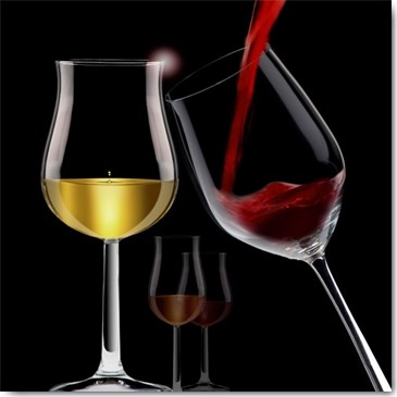 Peter Hillert, Liquids VII (Fotokunst, Glas, Rotwein, Weißwein, Transparenz, Eingießen, Küche, Gastronomie, Esszimmer, Bistro, Wunschgröße, Modern, rot / gold / schwarz)