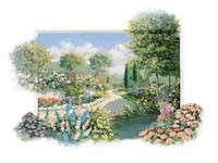 Peter Motz, Delightful park (Landschaft, Garten, Idylle, mediterran, Sommer, Blumen, Villa, Wunschgröße, Wohnzimmer, Treppenhaus)