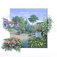 Peter Motz, Italian garden II (Landschaft, Garten, Idylle, mediterran, Sommer, Blumen, Villa, Wunschgröße, Wohnzimmer, Treppenhaus)