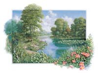 Peter Motz, The pond (Landschaft, Teich, Idylle, mediterran, Sommer, Blumen, Wunschgröße, Wohnzimmer, Treppenhaus)