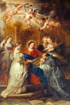 Peter Paul Rubens, Maria erscheint dem heiligen Ildefonso (Maria, Hofstaat, Heiliger, Putten, Engel, religiös, Barock, Klassiker, Malerei, Wunschgröße, Schlafzimmer, Treppenhaus, Wohnzimmer, bunt)