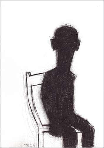 Petrus DE MAN, La chaise (Stuhl, Mann,  Schemen, Silhouette, modern, Treppenhaus, Wohnzimmer, Malerei, schwarz/weiß)