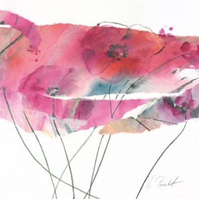 Marta Peuckert, Modern Poppy IV (Blumen, Blüten, Mohnblüten, Pflanzen, abstrahiert, modern, Aquarell, Wohnzimmer, Treppenhaus, bunt)