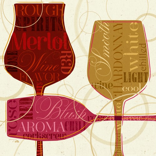 Pela Studio, Colorful Wine I (Wunschgröße, Grafik, Weingläser, Weißwein, Rotwein, Rosewein, Gastronomie, Bistro, Esszimmer, Küche, bunt)