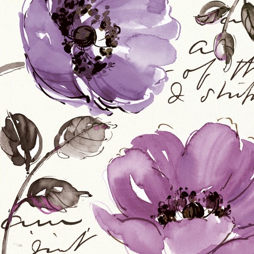 Pela Studio, Floral Waltz Plum II (Wunschgröße, Malerei, Aquarell, Blume, Blüte, Botanik, floral, Treppenhaus, lila/grau)