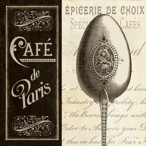 Pela Studio, French Menu I (Wunschgröße, Grafik, Café, Kaffee, Kaffeelöffel, Silberlöffel, Löffel, Besteck, Schrift, Kalligrafie, Gastronomie, Bistro, Küche, Esszimmer, sepia/schwarz)