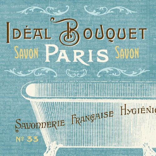 Pela Studio, Indulge Yourself Aqua I (Wunschgröße, Grafik, Badewanne, Werbung, Seife, Nostalgie, Badezimmer, hellblau)