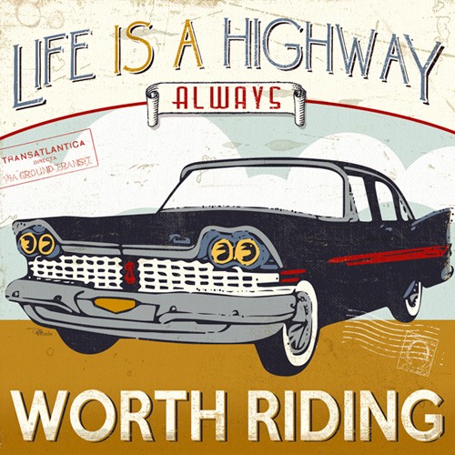 Pela Studio, Lets Travel III (Wunschgröße, Grafik, Auto, Oldtimer, Straßenkreuzer, Abenteuer, Lebensweisheit, Optimismus, Treppenhaus, Retro, bunt)