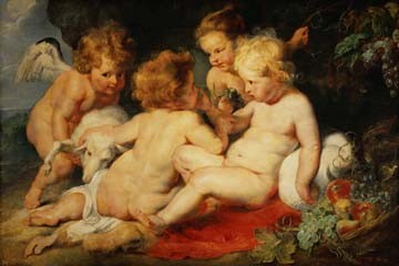 Peter Paul Rubens, Das Christkind mit dem Johannesk (Jesus, Christkind, Johannes, Putten, Engel, religiös, Barock, Klassiker, Malerei, Schlafzimmer, Treppenhaus, Wohnzimmer,Wunschgröße, bunt)