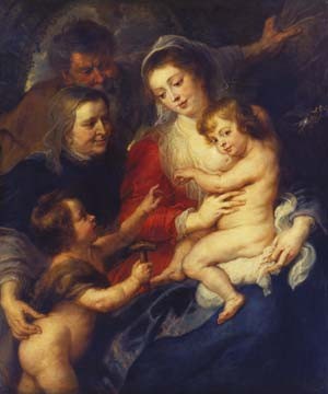 Peter Paul Rubens, Die heilige Familie mit der... (Heilige Familie, Maria, Jesus, Elisabeth, Johannes, religiös, Barock, Klassiker, Malerei, Schlafzimmer, Treppenhaus, Wohnzimmer, Wunschgröße, bunt)