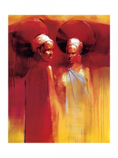 Peter Pharoah, African Grace (Frauen, afrikanische Frauen, Kopfschmuck, Ethnic, modern, Malerei, people & eros, Wohnzimmer, Treppenhaus, rot/gelb)