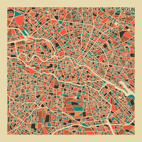 Jazzberry Blue, Berlin (Stadtplan, Stadt, Metropole, Hauptstadt, Deutschland, Straßen, geometrische Formen, Raster, Straßennetz, abstrahiert, Wohnzimmer, Büro, Wunschgröße, bunt)