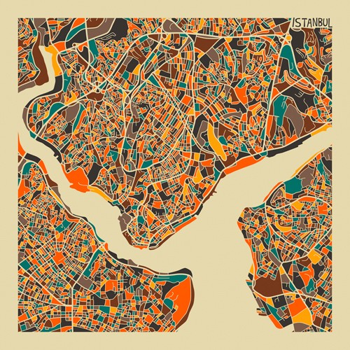Jazzberry Blue, Istanbul (Stadtplan, Stadt, Metropole, Großstadt, Türkei, Straßen, Bosporus, geometrische Formen, Raster, Straßennetz, abstrahiert, Wohnzimmer, Büro, Wunschgröße, bunt)