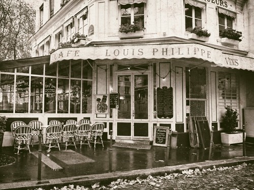 Jody Stewart, Louis Phillipe (Paris, Straßencafé, Regenwetter, Nostalgie, Städte, Fotokunst, Esszimmr, Bistro, Gastronomie, Wunschgröße, schwarz/weiß)