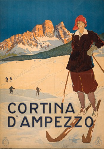 PI Collection, Cortina d`Ampezzo (Werbung, Plakatkunst, Nostalgie, Urlaub, Skiurlaub, Berge, Wintersport, Norditalien, Dolomiten, Wohnzimmer, Treppenhaus, Wunschgröße, Grafik)