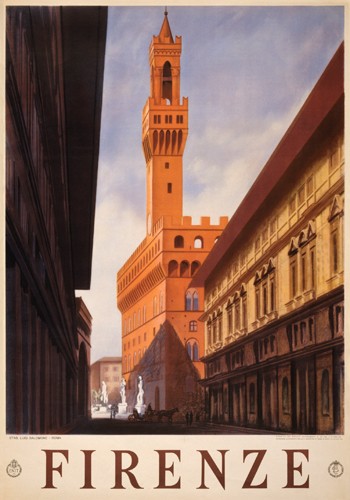 PI Collection, Firenze (Werbung, Plakatkunst, Nostalgie, Urlaub, Kultur, Florenz, Toskana, Palazzo Vecchio, Städte, Italien, Wohnzimmer, Treppenhaus, Wunschgröße, Grafik)