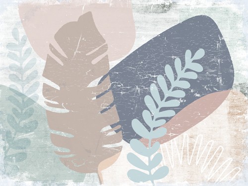 Dolores Naskrent, Budding Greenery (Blätter, Ornamente, moderne Grafik, Pflanzen, plakativ, Treppenhaus, Wohnzimmer, Wunschgröße, pastell)