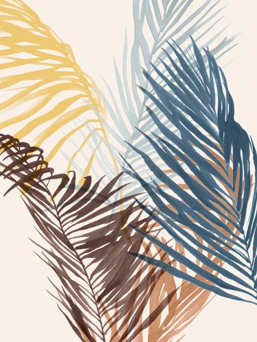 Isabelle Z, Hawaiian Breeze II (Blätter, Palmenblätter, filigran, zart, Wunschgröße, Wohnzimmer, Treppenhaus, Esszimmer, pastell)