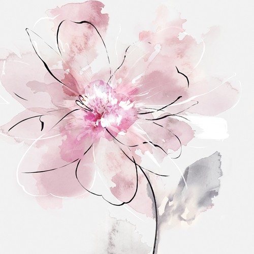 Eva Watts, Tender Love II (Blume, Blüte, filigran, zart, Aquarell, zeitgenössisch, Wunschgröße, Arztpraxis, Treppenhaus, Wohnzimmer, grau/rosa)