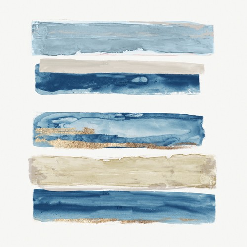 PI Studio, Blue Stripes (Streifen, Blockstreifen, Horizontale, abstrakte Malerei, Modern, Treppenhaus, Wohnzimmer, Schlafzimmer, Wunschgröße, blau/sandfarben)