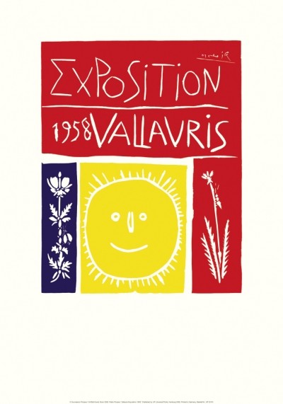 Pablo Picasso, Vallauris Exposition, 1958 (Klassische Moderne, Malerei, Plakat, Ausstellungsplakat, Sonne, Pflanzen, Blumen, Wohnzimmer, bunt)