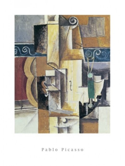 Pablo Picasso, Violin and Guitar (Klassische Moderne, Malerei, Kubismus, Musik, Instrumente, Musikinstrumente, Geige, Gitarre, geometrische Formen, Wohnzimmer, Esszimmer, Musikzimmer, Arztpraxis, bunt)