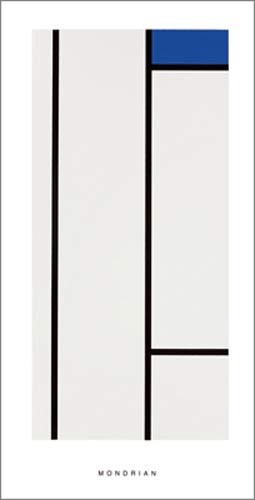 Piet Mondrian, Composition (blanc/blue) (Büttenpapier) (Linien, Geometrie, vertikale Linien, horizontale Linien, blaues Rechteck, Rasterung, Wohnzimmer, Arztpraxis,, Treppenhaus, weiß, schwarz, blau)