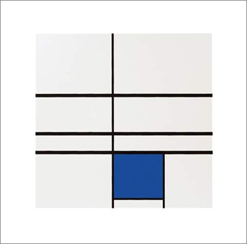 Piet Mondrian, Untitled (composition with blue), 1935 (Büttenpapier) (Linien, Geometrie, vertikale Linien, horizontale Linien, blaues Rechteck, Rasterung, Wohnzimmer, Arztpraxis,, Treppenhaus, weiß, schwarz, blau)