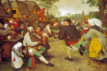 Pieter Brueghel der Ältere, Bauerntanz (Bauern, rustikal, ländlich, Genremalerei, Feier, Fest,  Renaissance, Klassiker, Malerei, Wunschgröße, Wohnzimmer, Esszimmer, bunt)