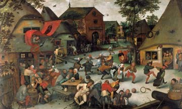 Pieter Brueghel der Ältere, Die Kirmis von San Giorgio (Bauern, rustikal, ländlich, Genremalerei, Feier, Fest,  Renaissance, Klassiker, Malerei, Wunschgröße, Wohnzimmer, Esszimmer, bunt)