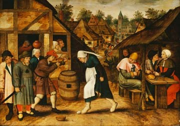 Pieter Brueghel der Ältere, Der Eiertanz (Bauern, rustikal, ländlich, Genremalerei, Tanzspiel, Geschicklichkeit, Musiker,  Renaissance, Klassiker, Malerei, Wunschgröße, Wohnzimmer, Esszimmer, bunt)