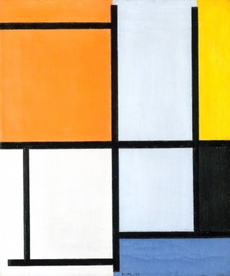 Piet Mondrian, Komposition 1921 (Malerei, Klassische Moderne, Konstruktivismus,  Neoplastizismus, geometrische Felder, Rechtecke, Raster, Wohnzimmer, Büro, Schlafzimmer, Arztpraxis, Wunschgröße, bunt)
