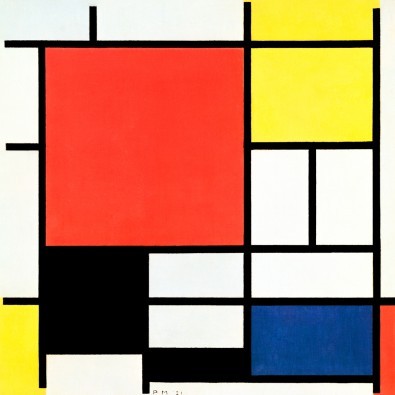 Piet Mondrian, Komposition mit Rot, Gelb, Blau (Malerei, Klassische Moderne, Konstruktivismus, Grundfarben, Neoplastizismus, geometrische Felder, Rechtecke, Raster, Wohnzimmer, Büro, Schlafzimmer, Arztpraxis, Wunschgröße, bunt)